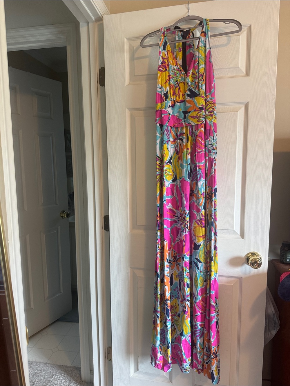 Lilly Pulitzer Floral Halter Maxi Dress in Pink, Yellow & Blue